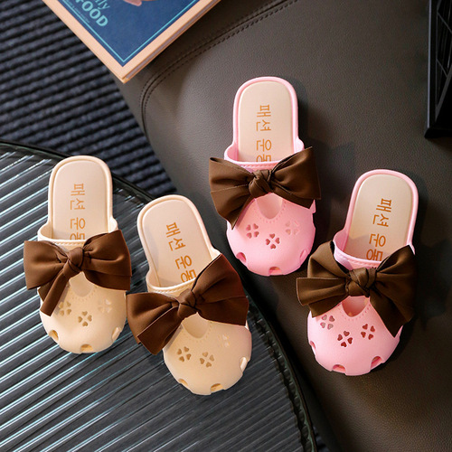 Children's slippers summer girls bow princess Baotou outer wear girls fashion home soft-soled sandals baby slippers