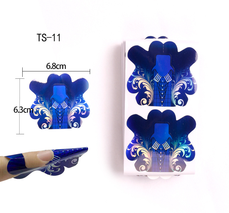 Banda de papel de manicura exclusiva transfronteriza, herramienta de extensión de uñas de fototerapia francesa, bandeja de papel rectangular de herradura de mariposa de manicura, 100 piezas