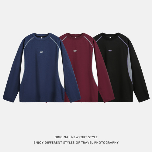 Spliced, Contrasting-Color, Sun-Protective, Breathable Sports-Style Long-Sleeve T-Shirt for Men – Autumn Edition, Embroidered, Loose-Fit, Trendy Brand Sweater