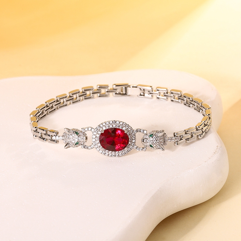 Nueva joyería Zhuang Shengsheng, imitación retro europea y americana, corindón, leopardo, pulsera retro, joyería, piedra principal femenina 8*10