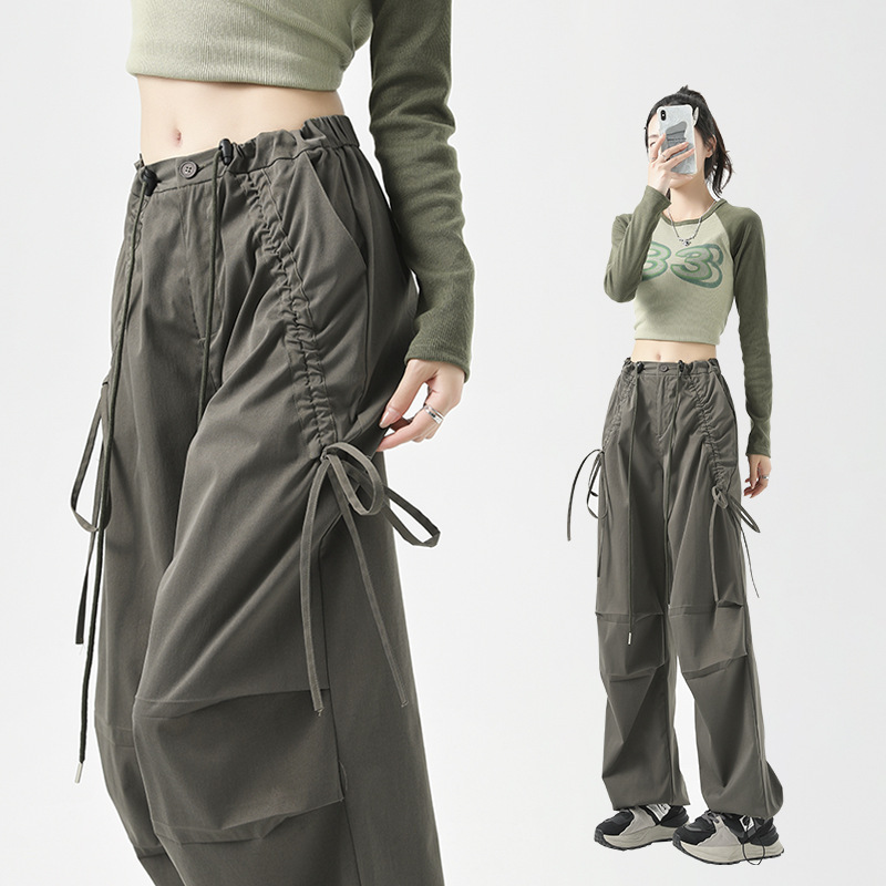 American-Style Cargo Pants for Women, Spring and Summer Hiking Pants, 2026 High-Waisted Retro Loose Wide-Leg Bow-Knot Casual Sports Pants