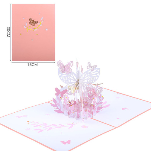 Valentine's Day 3D Greeting Card Butterfly Basket Blessings 3D Paper Sculpture Creative Gift Post Letter Card Paper Sculpture Wholesale