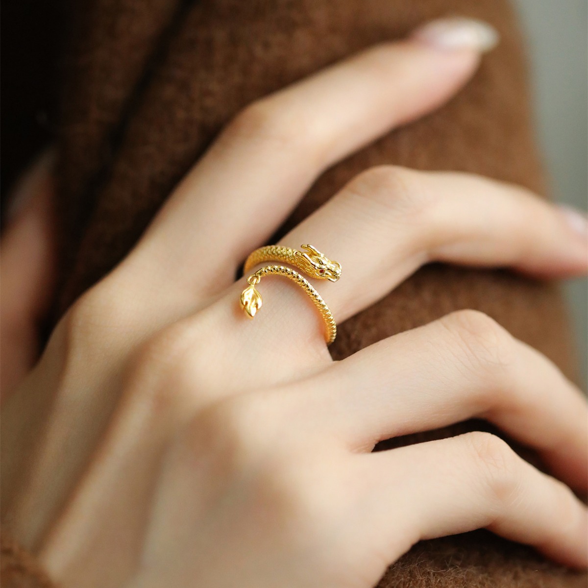 Bijoux et accessoires Bague Dragon Année Petit Dragon Doré Design de niche Mode Bague Année Dragon Zodiaque Haut de gamme Accessoires de bague Femme_voghion.com