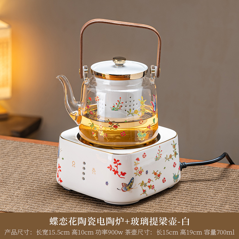 耐熱ガラス製ティーポット、電気陶器コンロ、茶器セット、家庭用、人気のティーコーブラー、湯沸かし器、ティーコーブラー