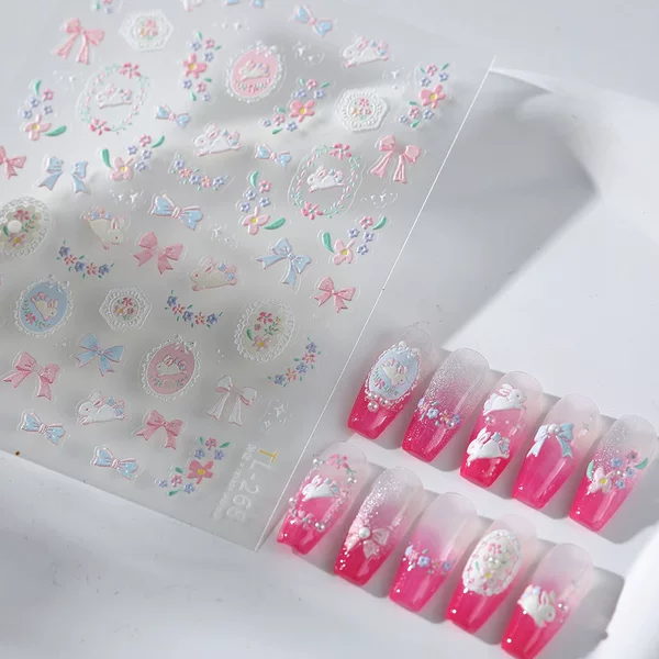Tensor Sweet Girly Rabbit Nail Stickers Tl-268 Japanese Soft Girl Flower Bow Nail Stickers