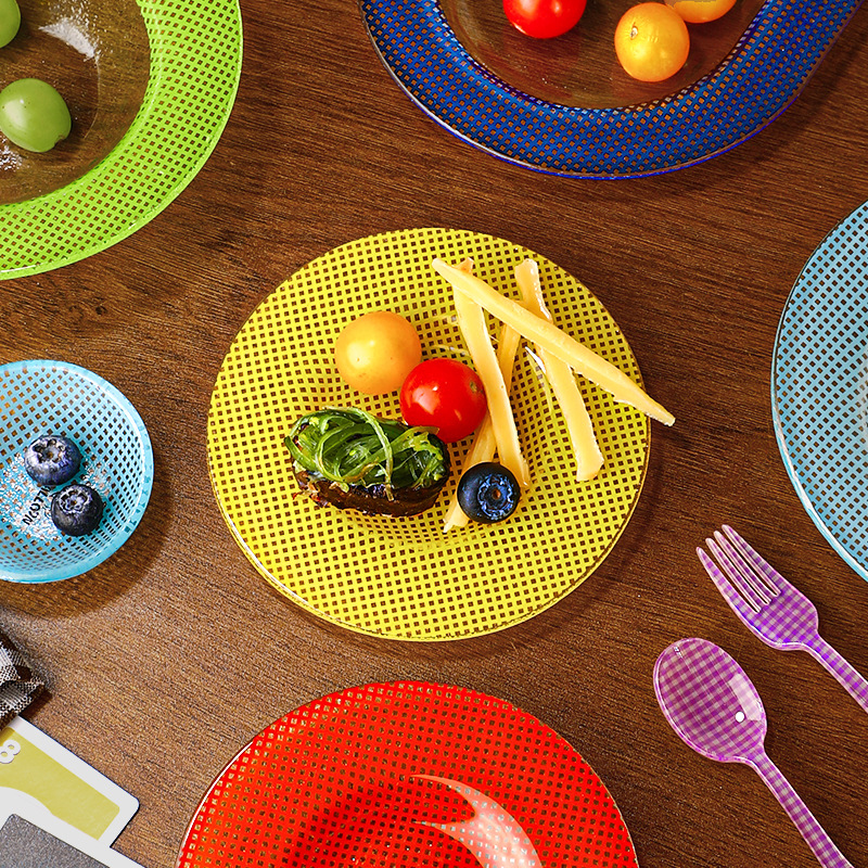 Dopamina estilo coreano pequeño plato de frutas cuadradas platos de pasta caseros sin plomo vidrio mini platos de inmersión platos de cena