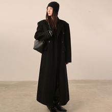 美拉德中长款过膝毛呢外套女高个子正肩秋冬加厚西装呢子大衣