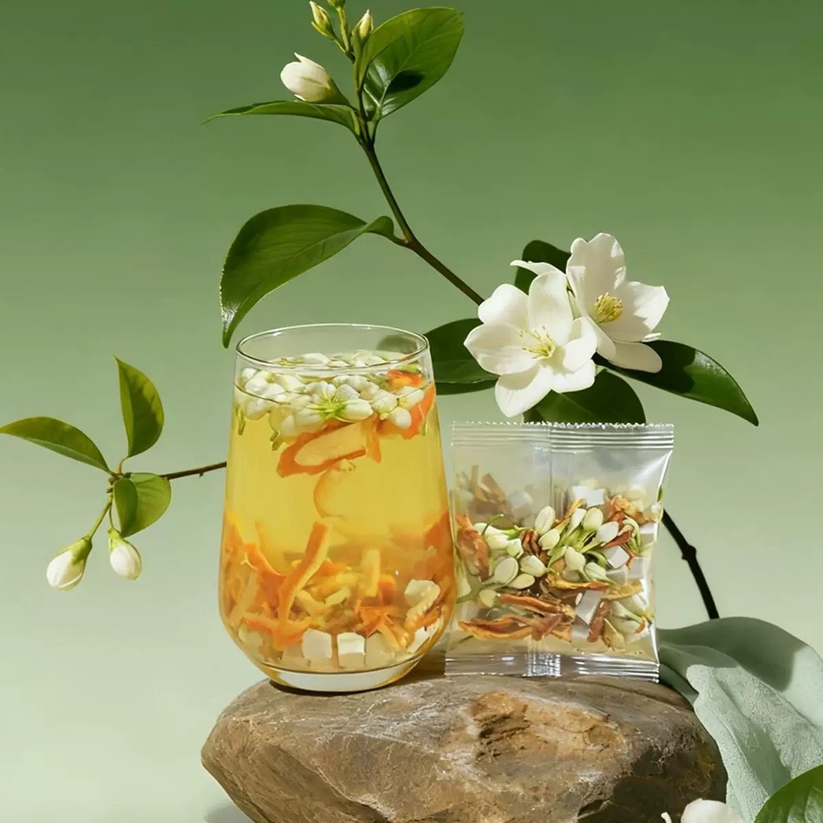 Jasmine Poria Tangerine Peel Tea 100g Cold Brew Herbal Blend Chen Pi Fu Ling Mo Li Hua specifications