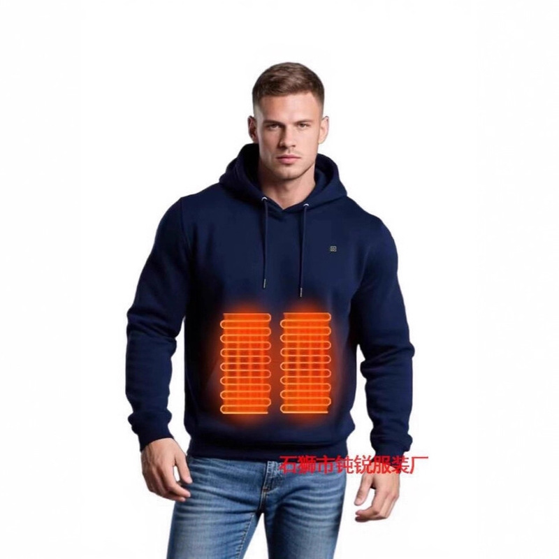 Intelligent Heating Sweatshirt, Winter Heating Fleece-Lined Hooded Heating Sweatshirt, Five-Zone 3-Speed Heating Clothing Cross-Border