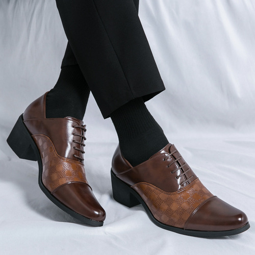 Men's Plus Size 46 Pointed Toe Leather Shoes for Spring and Autumn, Men's High Heel Outer Increase 6cm Business Formal
