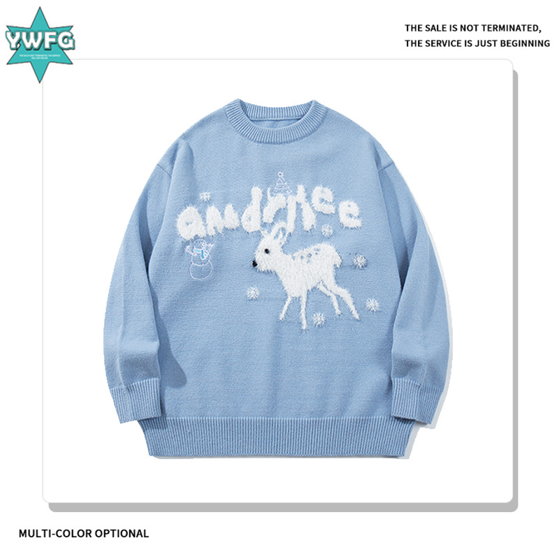 André.| Mujeres americanas de Navidad ciervo otoño invierno pareja alta versátil cuello redondo camiseta de manga larga suéter image 1