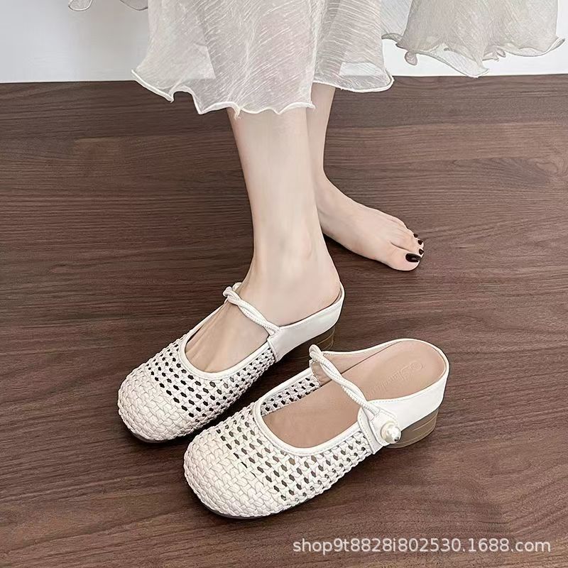 Sandalias de bolsillo en stock para mujeres de verano 2026 con falda un pedazo de mueller medio zapatillas de tela de altura interior image 3