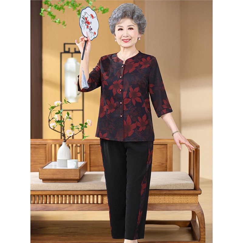 Summer Dress for the Elderly Grandma Dress for suit T-shirt Short-sleeved Dress for Old Lady 70-year-old Dress for Mother Loose Casual