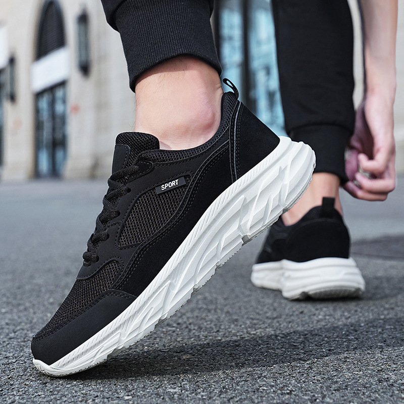 Men's Lightweight Casual Work Sports Shoes Solid Black Autumn_voghion.com