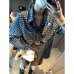 摩且 街头态度 加厚磨毛慵懒松弛感格纹撞色宽松衬衫外套 MQ0796