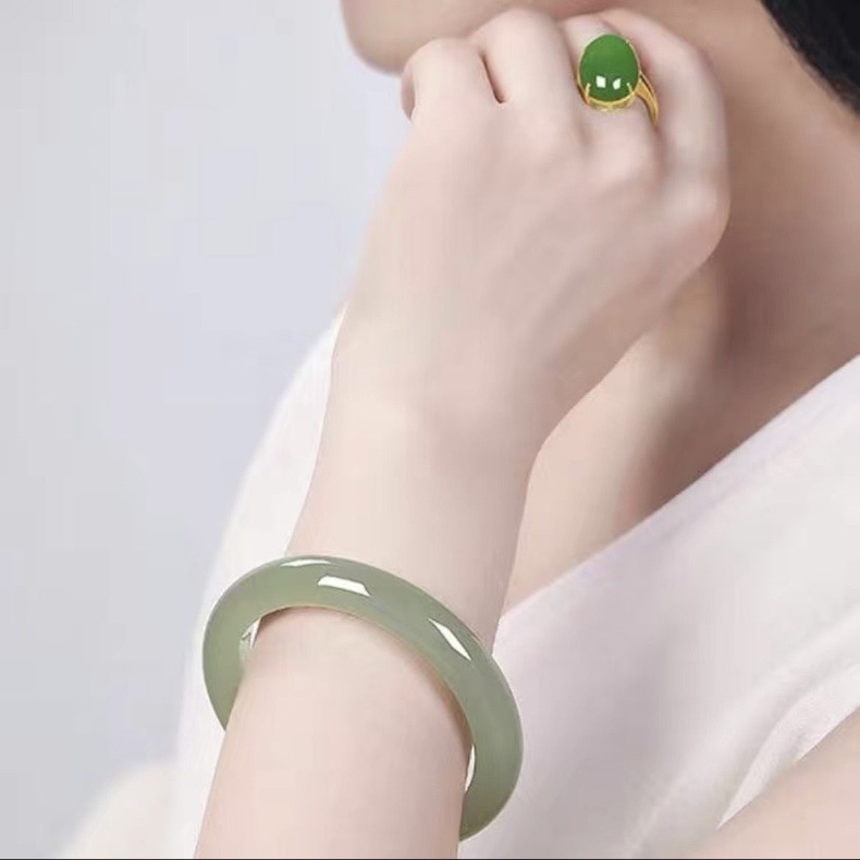 Vòng tay ngọc Hetian tự nhiên Tân Cương – nước hồ xanh Thanh Hải, băng trong xanh nhạt — 60.61mm, 58.59mm, 64mm, 54.55mm chi tiết 8
