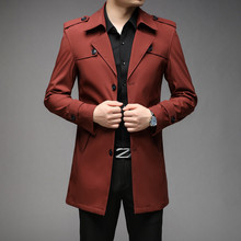 风衣外套男秋季新款韩版时尚修身休闲色中长款夹克男一件代发