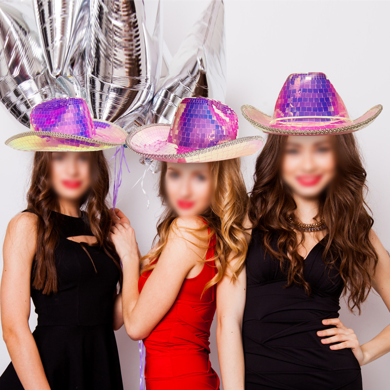 Sombrero de Vaquero Láser con Espejo PET Colorido, Sombrero de Fiesta, Decoración Genial para Bailar, Lentejuelas, Estilo Occidental, Fantasía