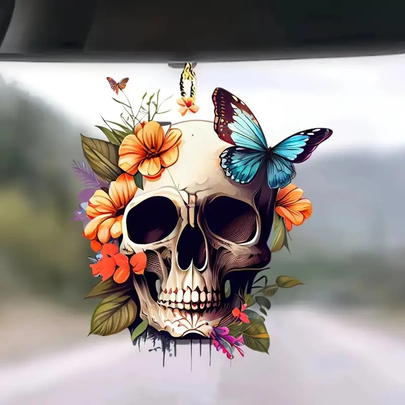 Acrílico plano para automóviles accesorios de espejo retrovisor accesorios horrores esqueleto decoración colgante