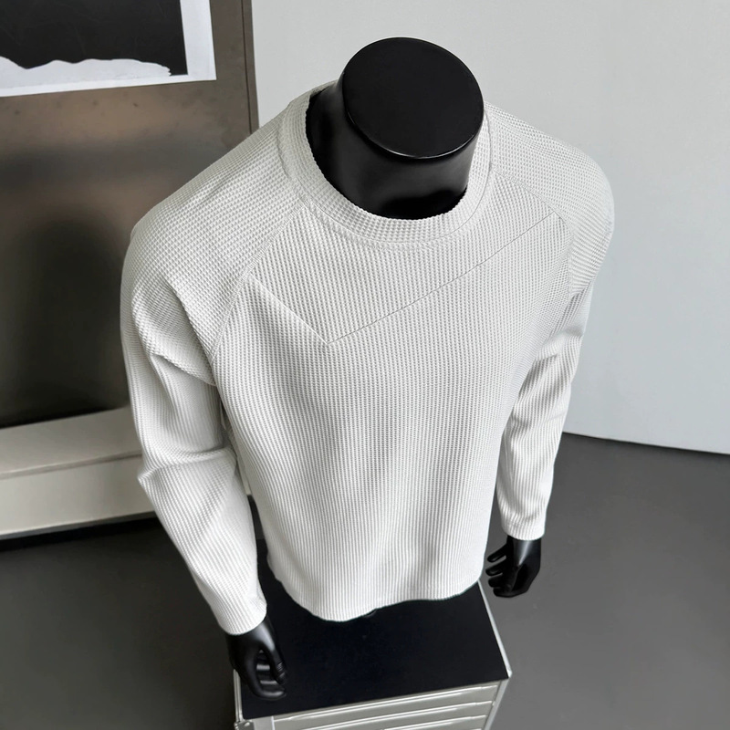 Hong Kong-style waffle knit textured long-sleeve T-shirt, breathable base shirt, versatile sports top, plus-size men's top Hong Kong-style waffle knit textured long-sleeve T-shirt, breathable base shirt, versatile sports top, plus-size men's top