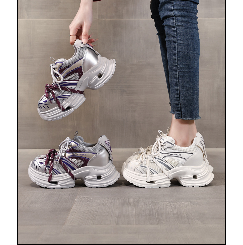 Giày sneaker nữ đế dày chunky lưới thoáng khí tăng chiều cao — màu trắng chi tiết 17