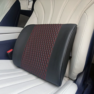 made with memory foam for comfortable, breathable – Waist support - quilted-lumbar-support-with-black-and-red-stitching