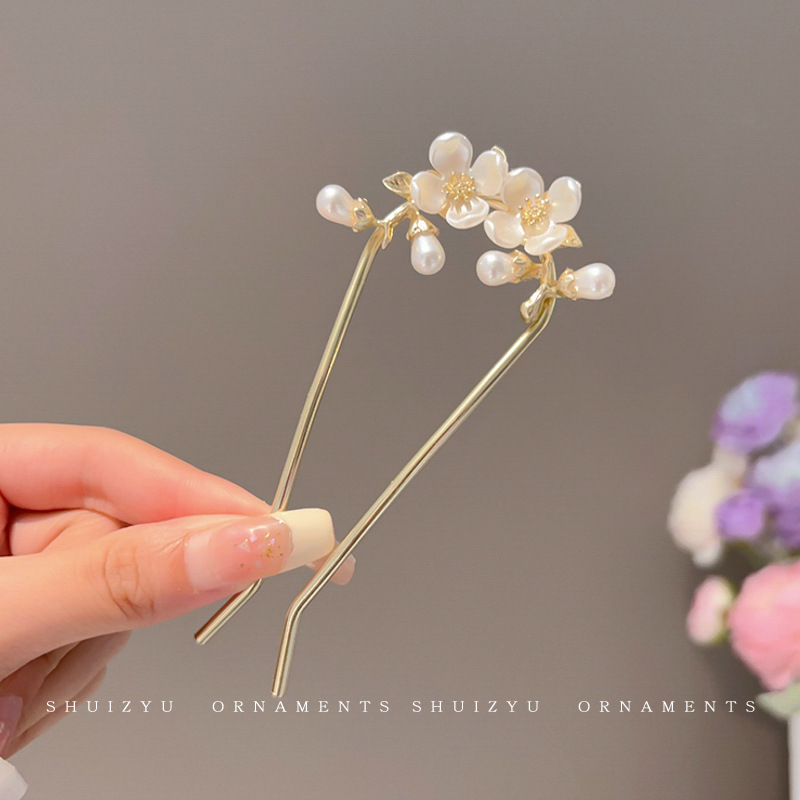 Plato de flores, dispositivo de cabello en forma de U, pinza de cabello para mujeres 2025, nuevo pinza de cabello de alta gama, nuevo estilo chino, pinza de cabello antiguo, tocado antiguo