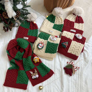 Christmas gift children's scarf knitted color matching winter warm baby thickened scarf windproof boys and girls all-matching