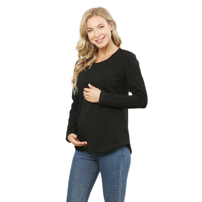 2025 春と秋のラウンドネックサイドオープン授乳服お出かけおしゃれホットマママタニティ長袖 Tシャツ授乳服大きいサイズ S-3XL|undefined