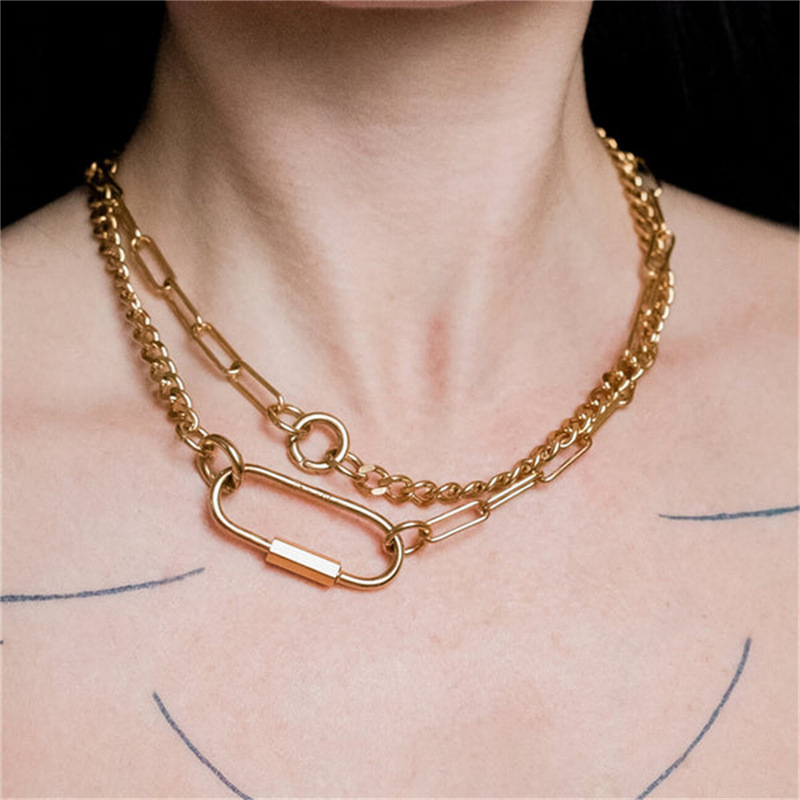 18g Weight PVD Coated Gold Plating Process 304 Stainless Steel Pendant Material Necklace Classification 304 Stainless Steel Chain Material 304 Stainless Steel Material Geometric Pattern Men's Gender Punk Style Chunky Chain Necklace Stainless Steel Simple Gold Color Women's Choker Fashion Accessory Geometric Pattern Jewelry 7