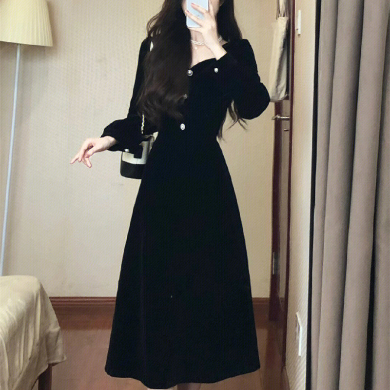 Elegantes Schwarzes Samtkleid Für Damen Figurbetontes Design_voghion.com