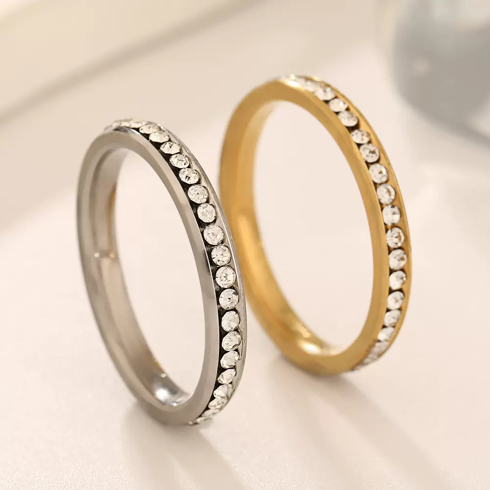 欧美跨境 钛钢戒指设计感小众简约镶钻极细情侣戒指手饰品