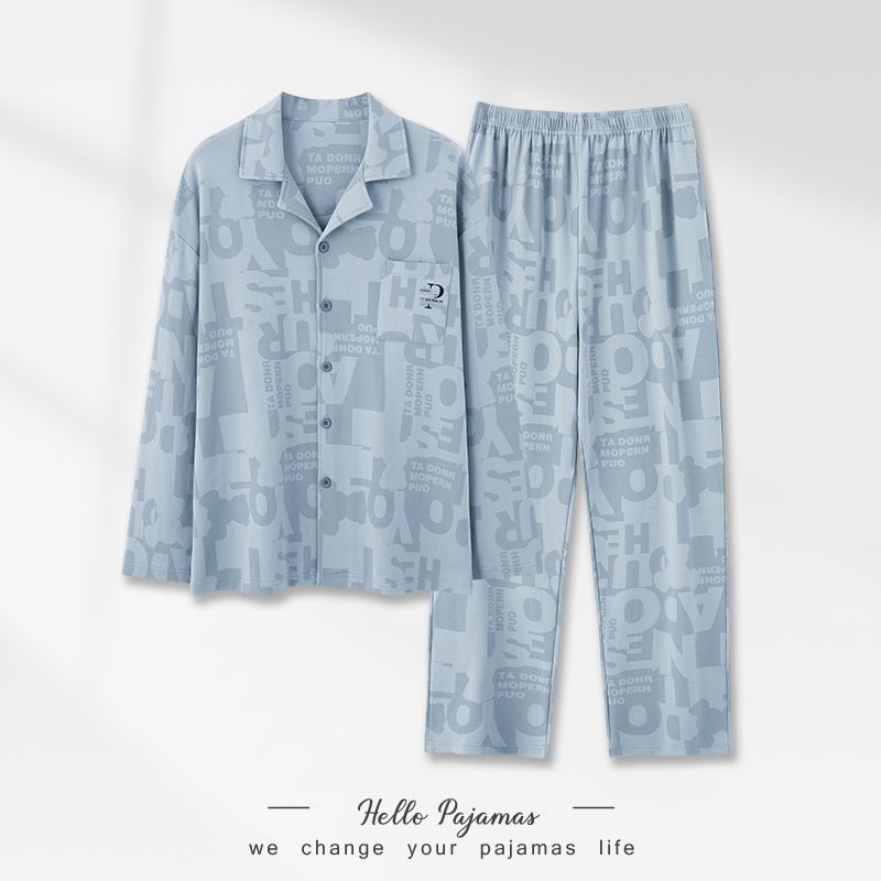 Pijamas de algodón para hombres primavera y otoño 2025 nuevo conjunto de ropa de hogar de manga larga suelta juvenil