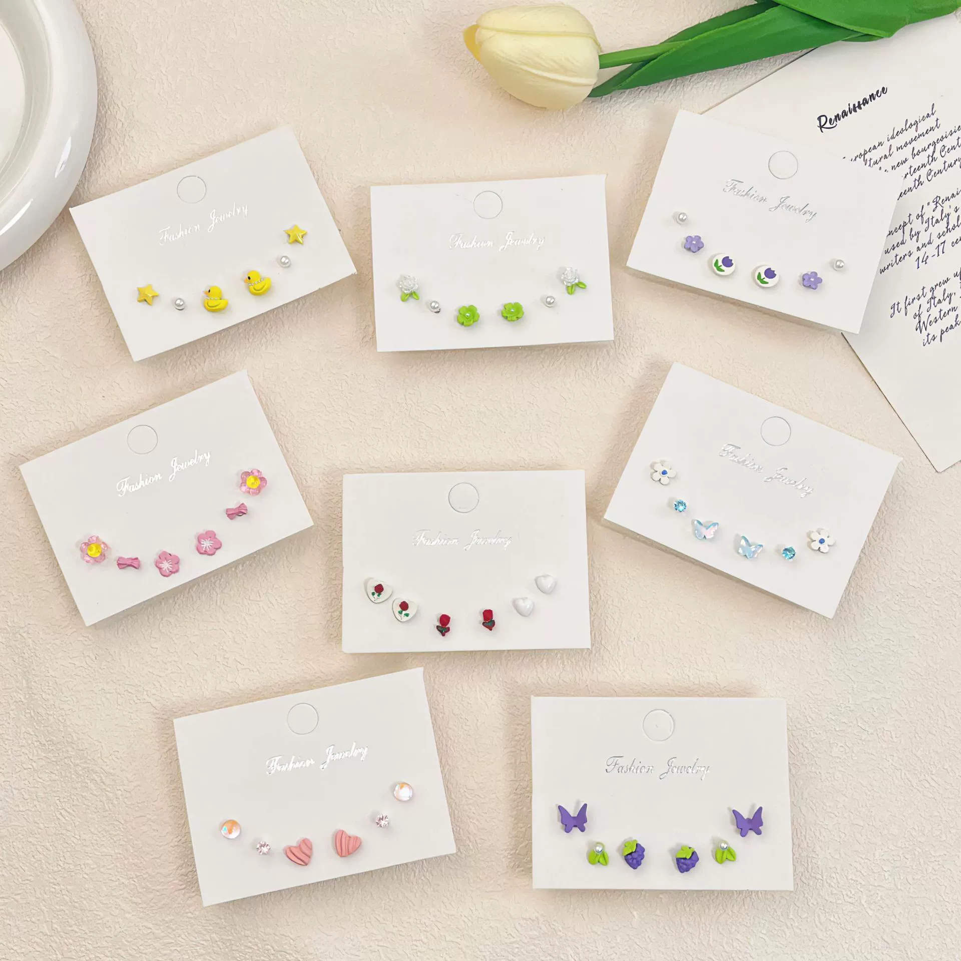 Earrings, set, universal cute silver needle, silver 925 sample, simple and elegant design, 2022 collection