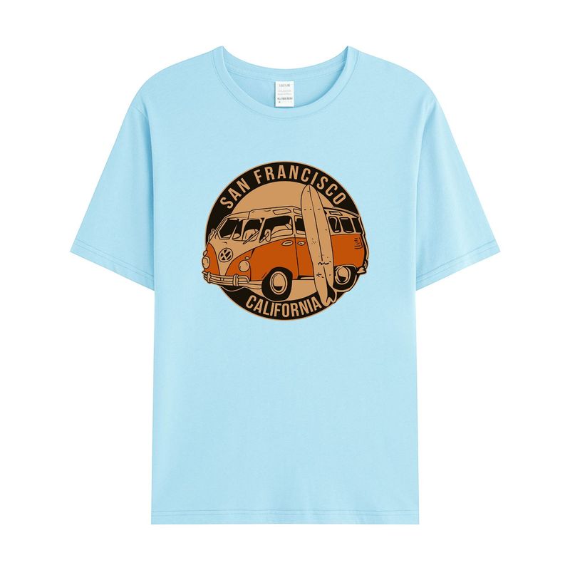 独立駅クロスボーダー男性レトロ車模様綿100% ゆるいプルオーバー半袖tシャツ|undefined