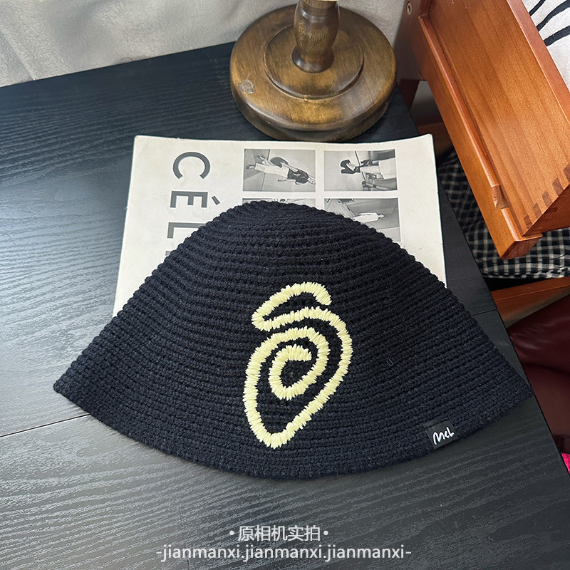 2025新款韩系漩涡蚊香刺绣针织帽女百搭显脸小显白冷帽渔夫帽|undefined
