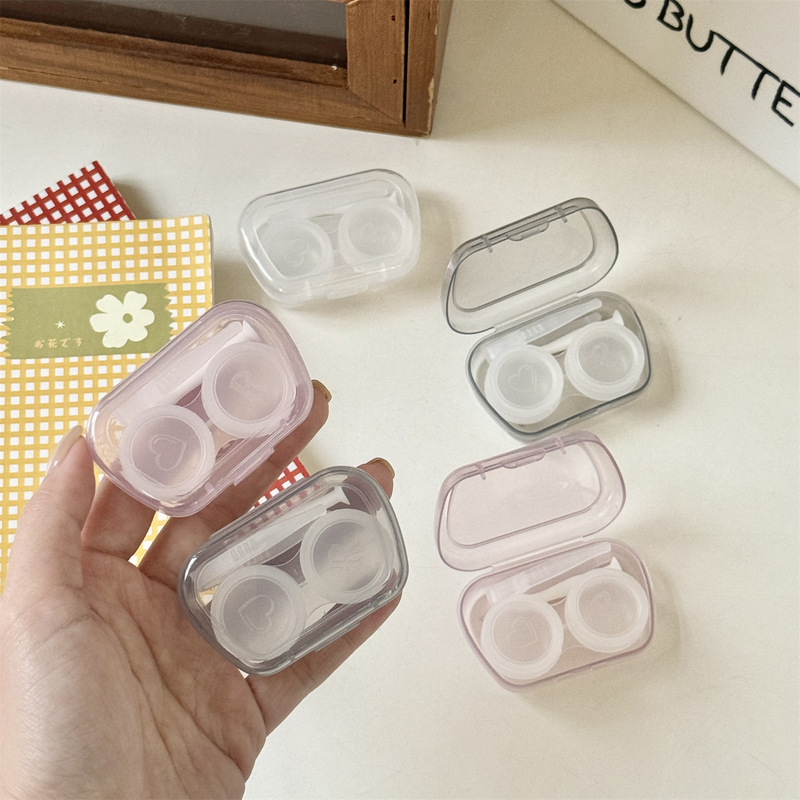 Ins Cool Minimalist Style Transparent Color Compact Contact Lens Case Companion Box Beauty Lens Care Box B06