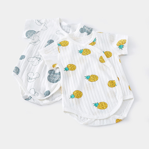 Baby's Summer Skeleton Thin A-Line Triangular Shirt for Newborn Boys and Girls, Short-Sleeve Climbing Pure Cotton Bodysuit