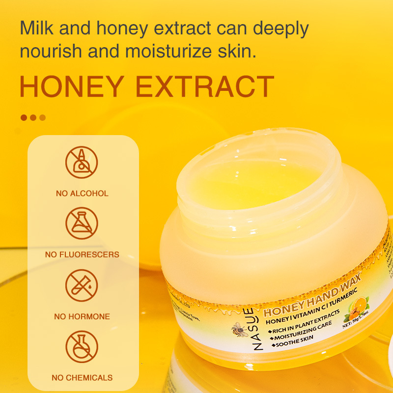 Máscara de mano Leche miel Peel Off Hand Wax Transfronterizo Inglés envasado miel cera de mano 50
