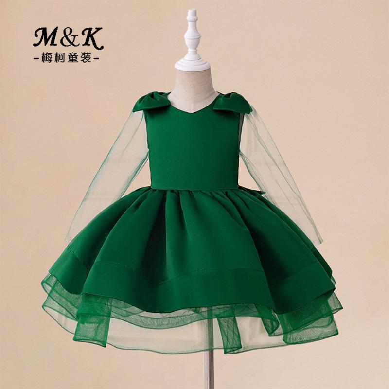 Europa y América nuevas niñas vestido de princesa vestido infantil final vestido pliegado vestido de aniversario vestido vestido de malla vestido de algodón
