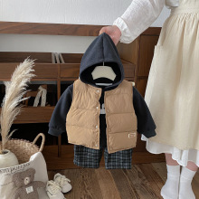 点兮2025冬季新款婴幼儿韩版加绒套装宝宝连帽卫衣马甲裤子三件套