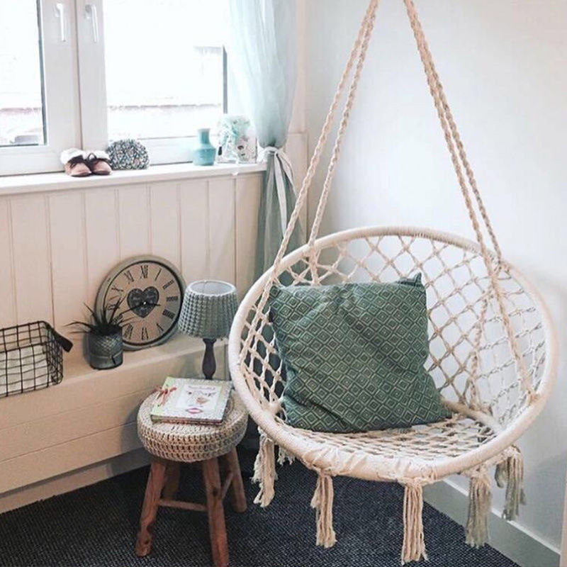 Basket chair household Lifts indoor Single balcony Swing Basket Cotton rope weave Wicker chair tassels Swing Lazy man