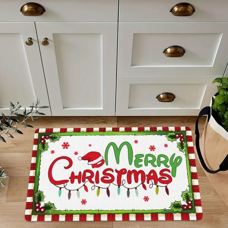 TEMUクロスボーダークリスマスツリー入口装飾マットキッチントイレ滑り止めマットベランダ汚れ防止マット|undefined