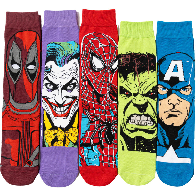 Four Seasons Captain America Spider-Man Women's Mid-Calf Men's Cotton Marvel Joker Cross-Border Socks Versatile Sweat-Absorbent Non-Slip Four Seasons Captain America Spider-Man Women's Mid-Calf Men's Cotton Marvel Joker Cross-Border Socks Versatile Sweat-Absorbent Non-Slip