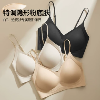 山茶花香氛超薄隐形内衣女凉感细肩带聚拢无钢圈冰丝无痕美背文胸