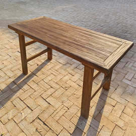 老榆木茶桌实木桌仿古新中式餐桌椅原木民宿禅意复古风化门板