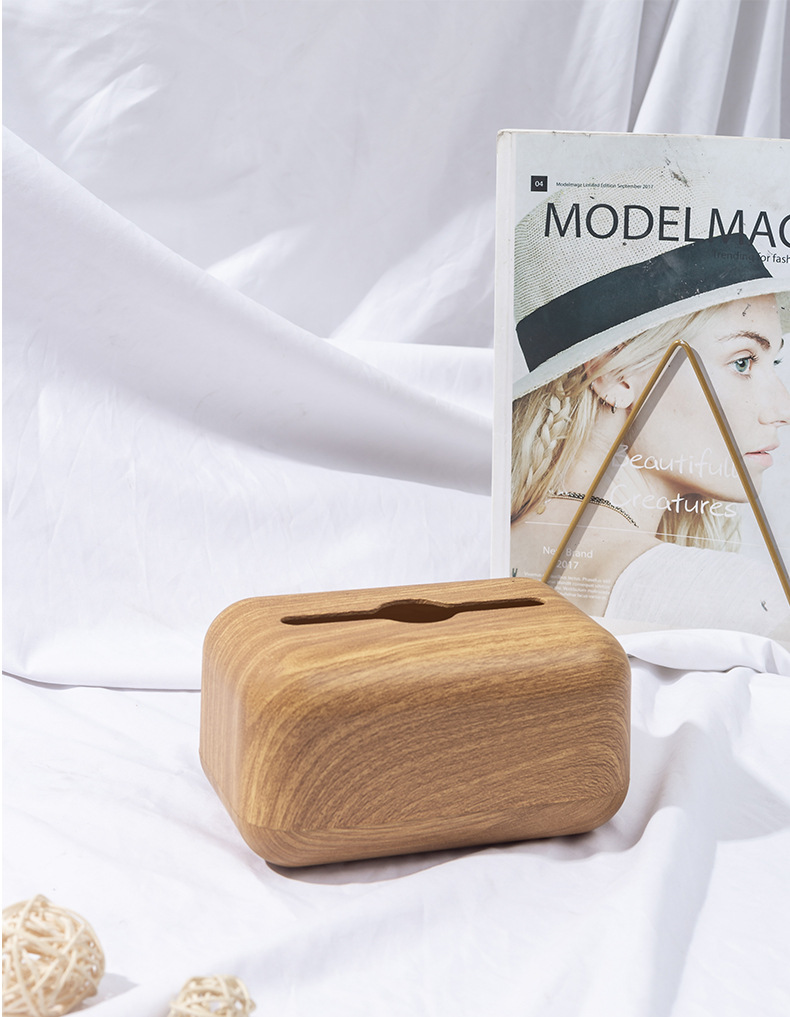 桌面仿实木纸巾盒