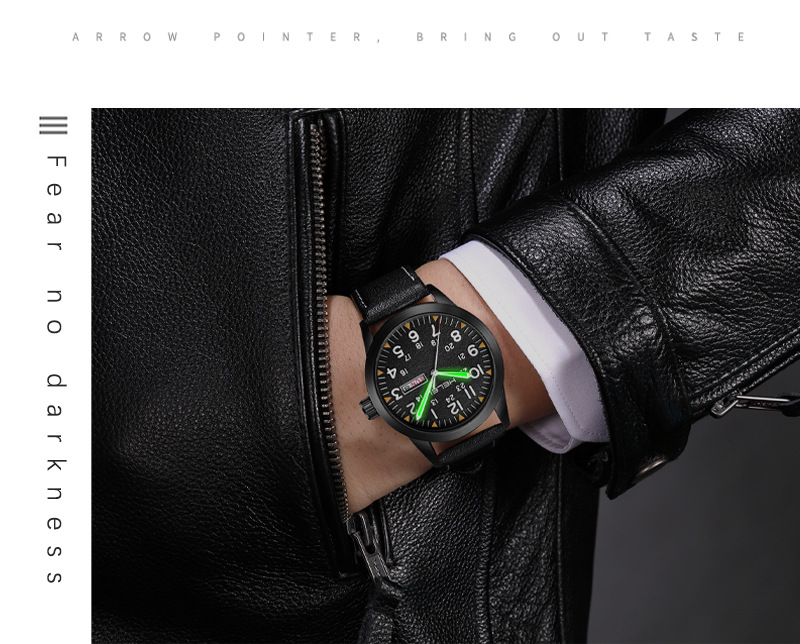 New Brand HELEI Men's Watch Genuine Leather Waterproof Luminous Wrist Watch Quartz Watch Calendar Week Display_voghion.com