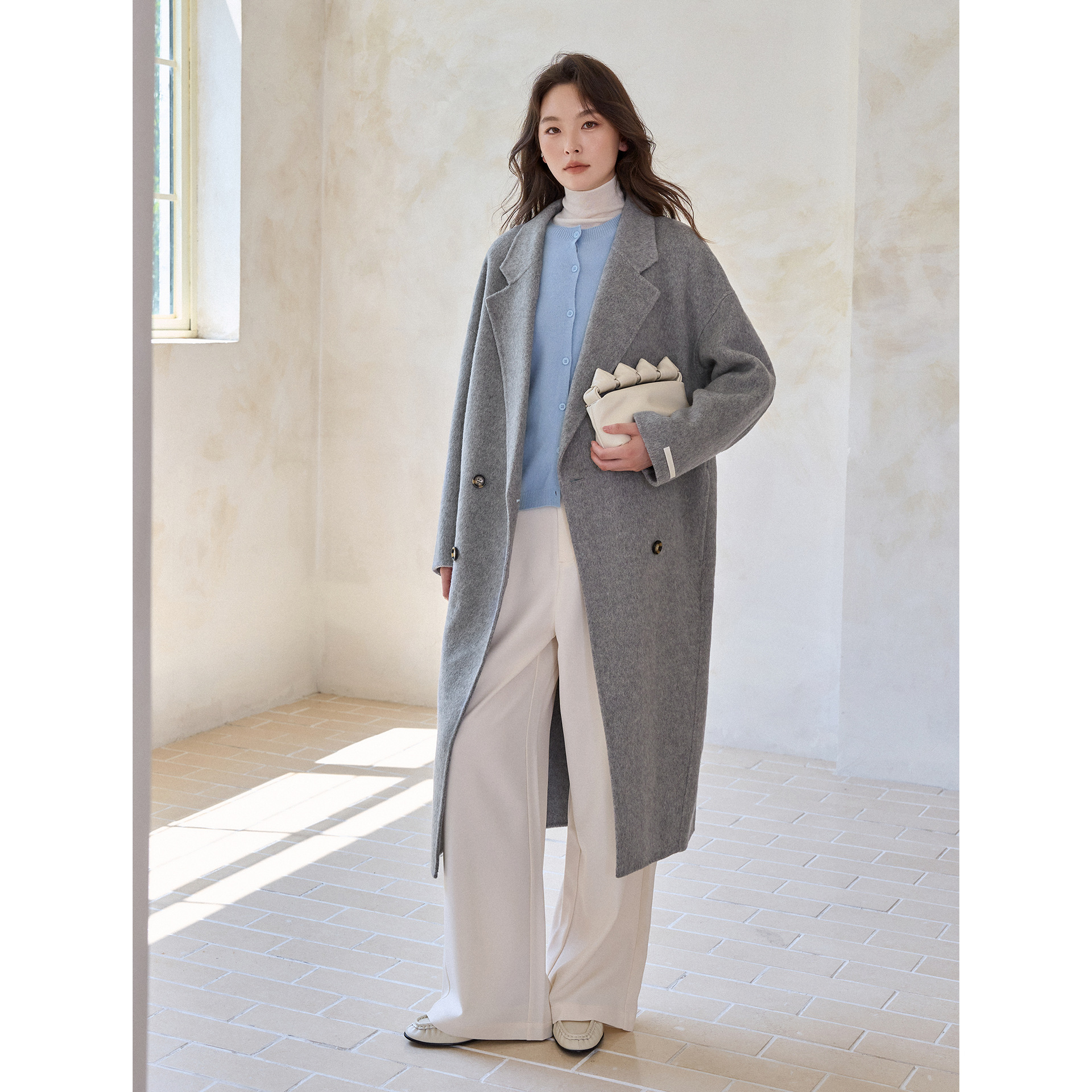 Rongtai Gentle and Lazy Wool Rabbit Velvet Double-Sided Woolen Outwear for Women 2025 Winter Loose Cocoon-Shaped Outwear Long Style