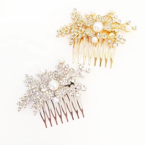 欧美跨境插梳气质新娘头饰古风汉服发饰珍珠水钻发梳淑女发型边夹